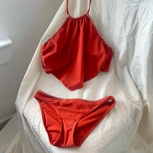 burnt orange diamond halter neck bikini set